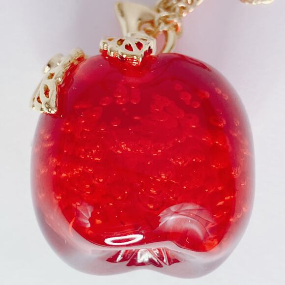 Vintage Avon Lucite Red Candy Apple Clear Rhinestone Pendant Necklace 32" Long - Picture 10 of 11